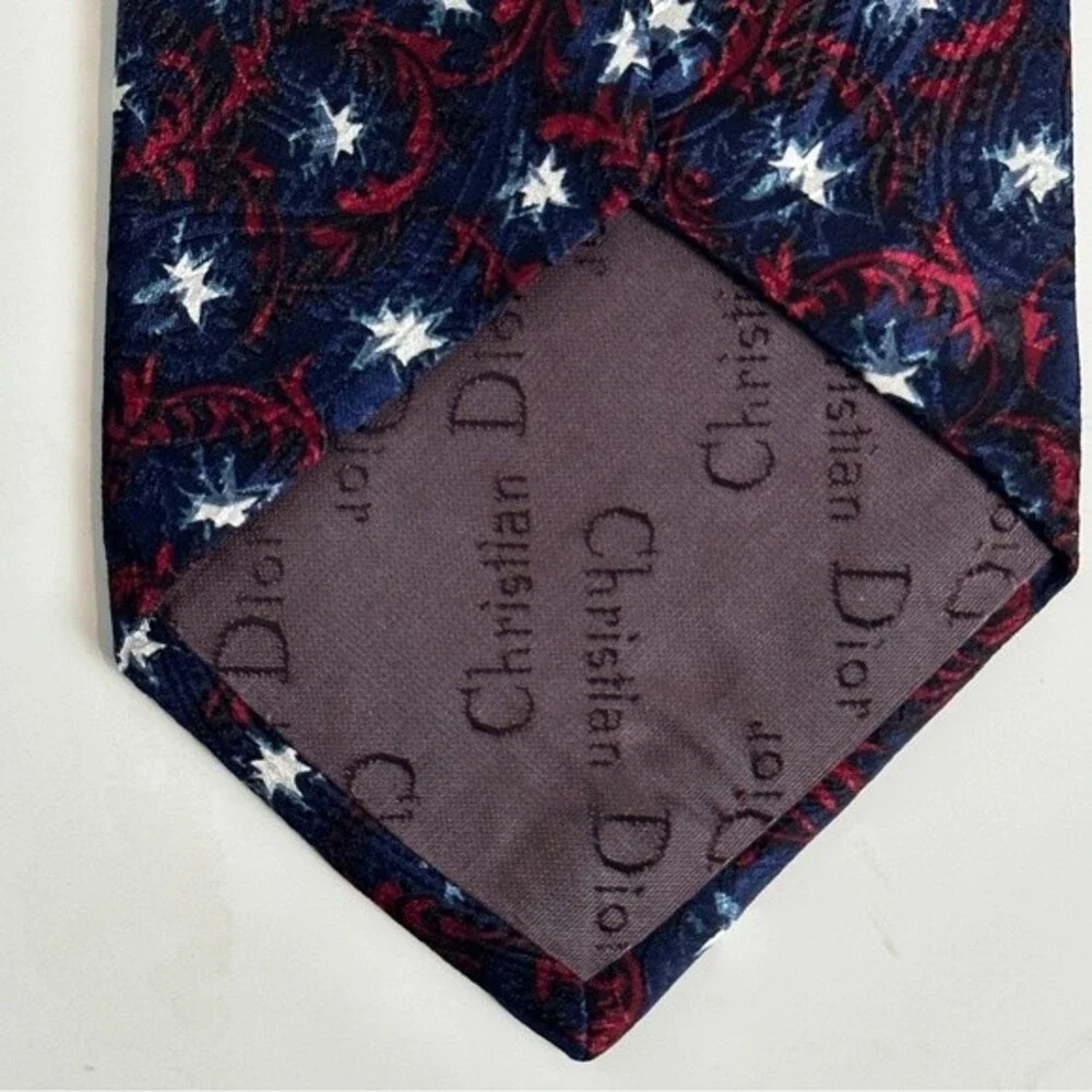 Christian Dior Silk Navy Red White Tie